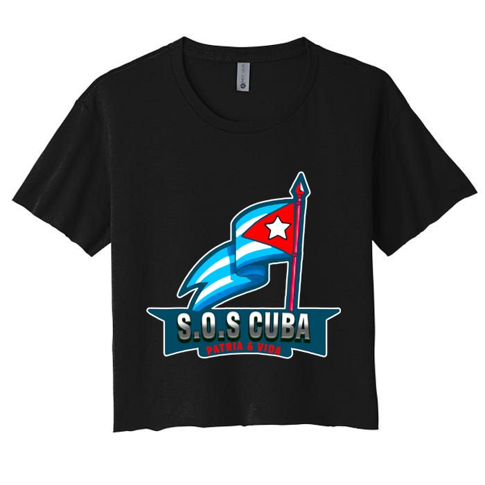 SOS Cuba Viva Cuba Libre Cubanos Bandera Cubana Women's Crop Top Tee