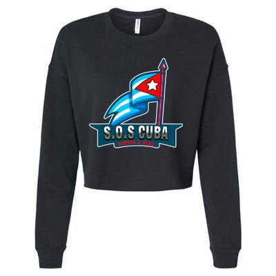 SOS Cuba Viva Cuba Libre Cubanos Bandera Cubana Cropped Pullover Crew