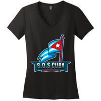 SOS Cuba Viva Cuba Libre Cubanos Bandera Cubana Women's V-Neck T-Shirt