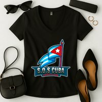 SOS Cuba Viva Cuba Libre Cubanos Bandera Cubana Women's V-Neck T-Shirt