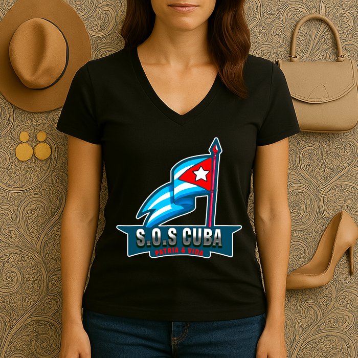SOS Cuba Viva Cuba Libre Cubanos Bandera Cubana Women's V-Neck T-Shirt
