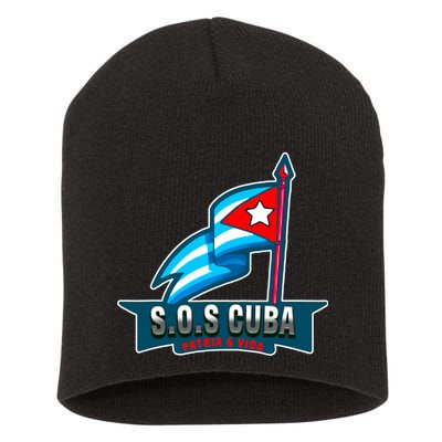 SOS Cuba Viva Cuba Libre Cubanos Bandera Cubana Short Acrylic Beanie