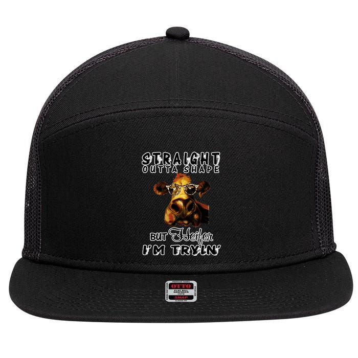 Straight Outta Shape But Heifer I Am Trying 7 Panel Mesh Trucker Snapback Hat