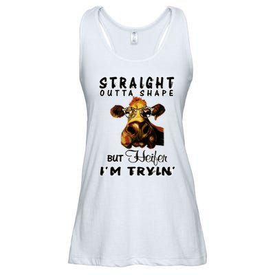 Straight Outta Shape But Heifer I Am Trying Ladies Essential Flowy Tank