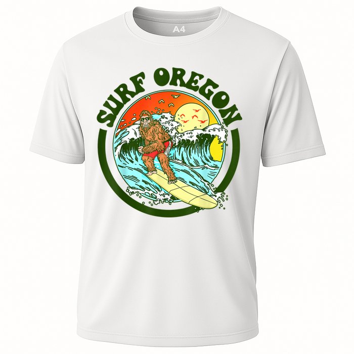 Surf Oregon! Surfing Bigfoot Funny Beach Sasquatch Surfer Shirt Cooling Performance Crew T-Shirt