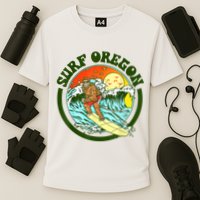 Surf Oregon! Surfing Bigfoot Funny Beach Sasquatch Surfer Shirt Cooling Performance Crew T-Shirt