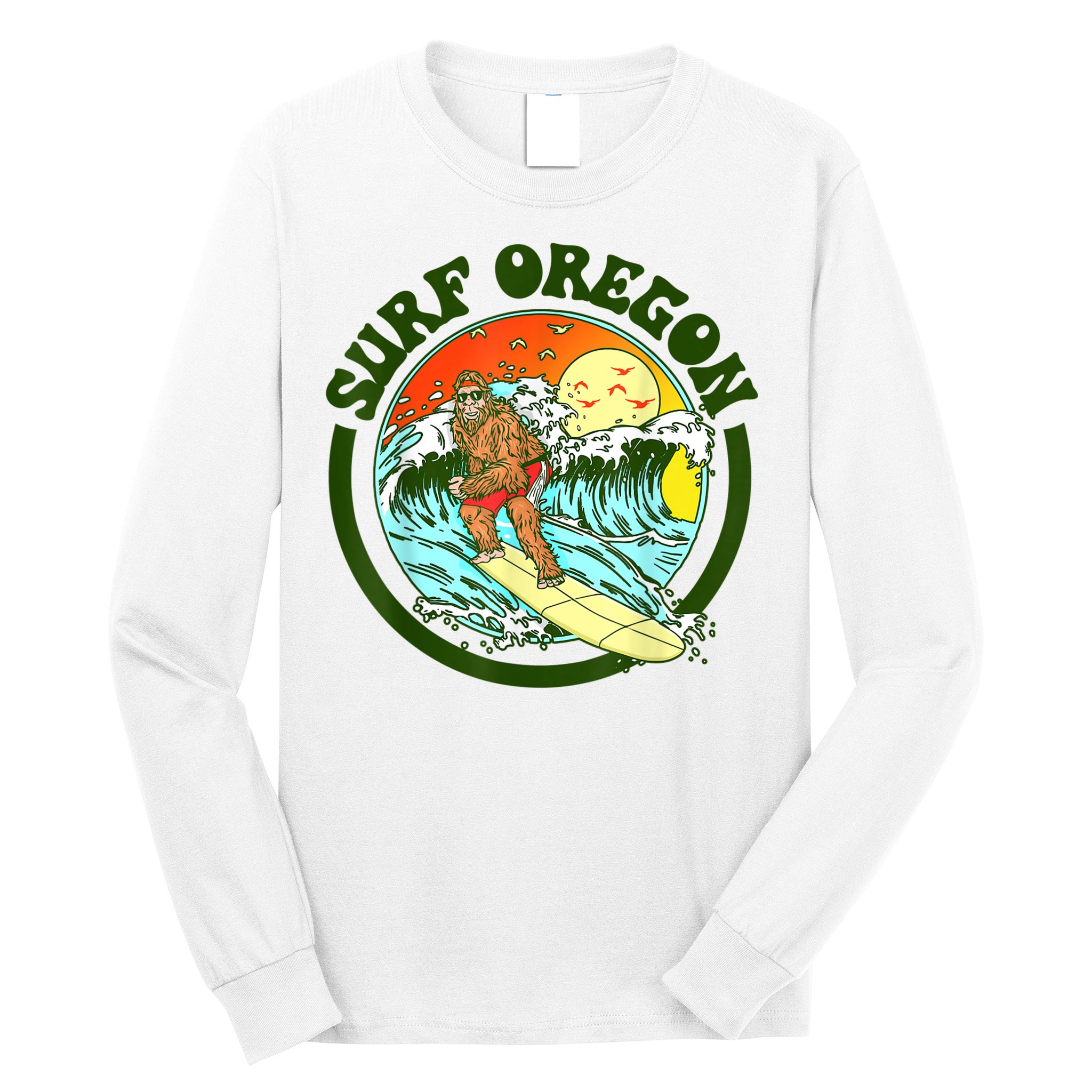 Surf Oregon! Surfing Bigfoot Funny Beach Sasquatch Surfer Shirt Long Sleeve Shirt
