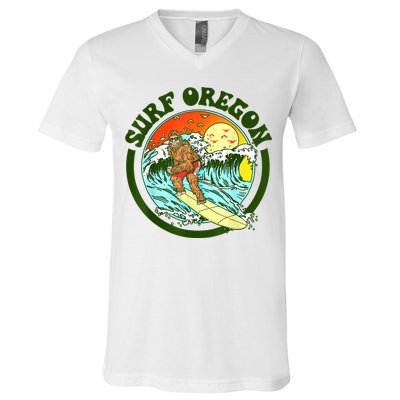 Surf Oregon! Surfing Bigfoot Funny Beach Sasquatch Surfer Shirt V-Neck T-Shirt