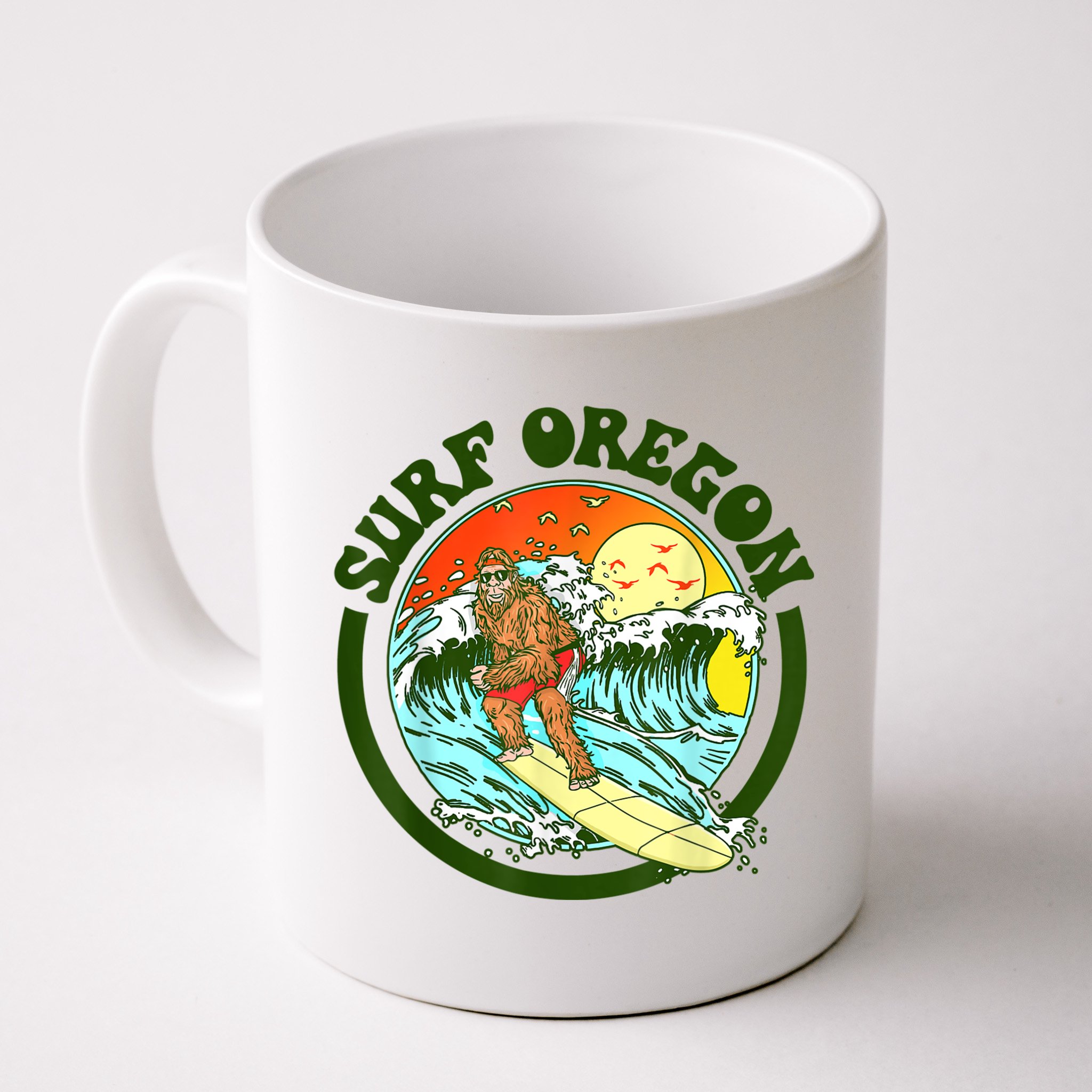Surf Oregon! Surfing Bigfoot Funny Beach Sasquatch Surfer Shirt Mug