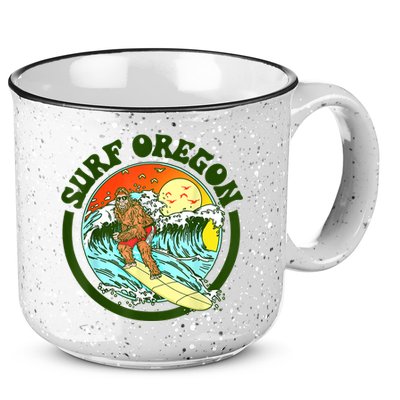 Surf Oregon! Surfing Bigfoot Funny Beach Sasquatch Surfer Shirt 15oz Campfire Ceramic Mug
