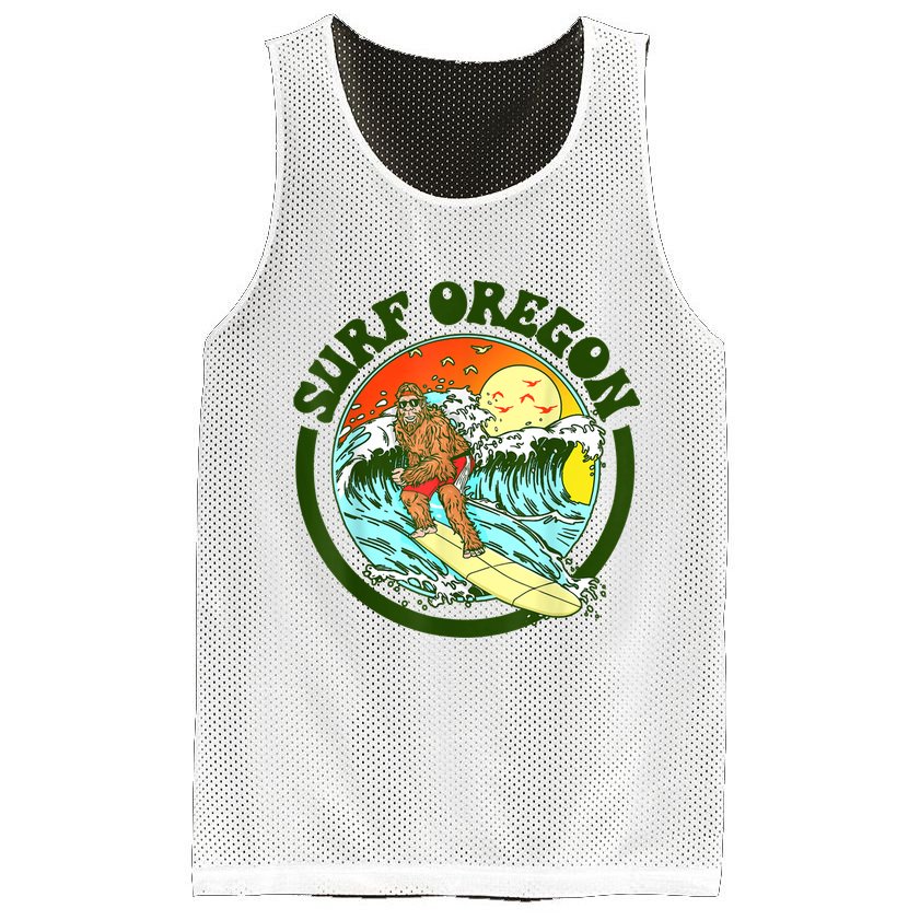 Surf Oregon! Surfing Bigfoot Funny Beach Sasquatch Surfer Shirt Mesh Reversible Basketball Jersey Tank