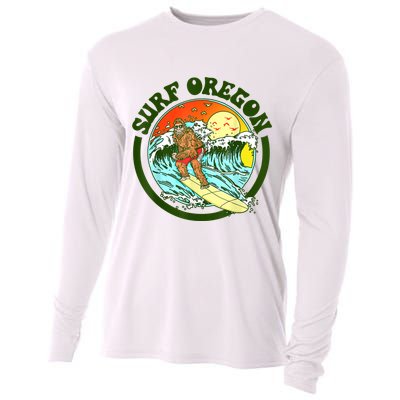 Surf Oregon! Surfing Bigfoot Funny Beach Sasquatch Surfer Shirt Cooling Performance Long Sleeve Crew