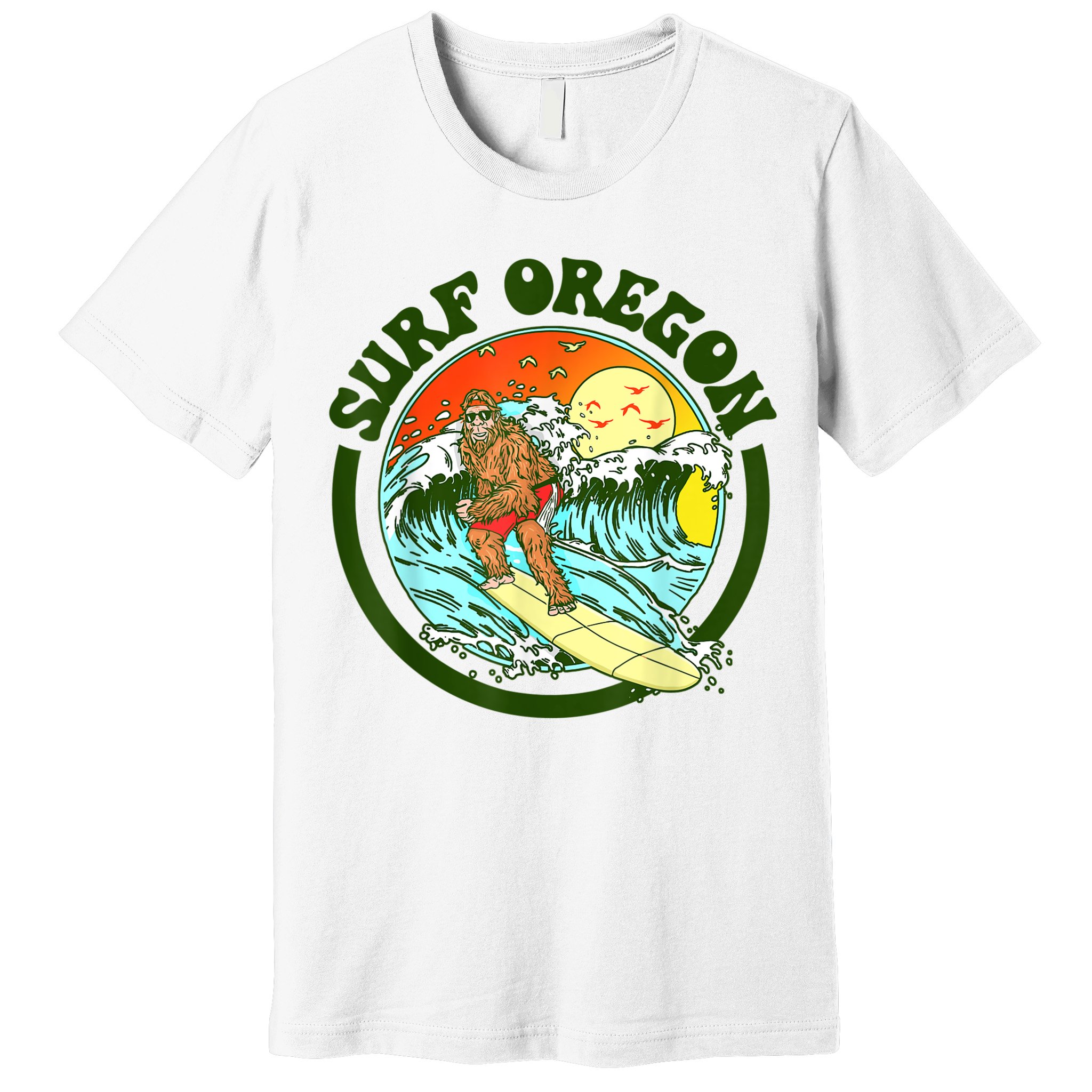 Surf Oregon! Surfing Bigfoot Funny Beach Sasquatch Surfer Shirt Premium T-Shirt
