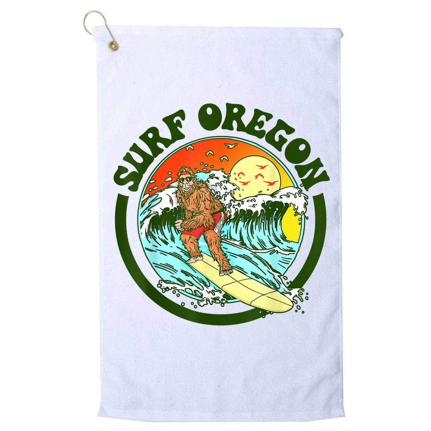 Surf Oregon! Surfing Bigfoot Funny Beach Sasquatch Surfer Shirt Golf Towel
