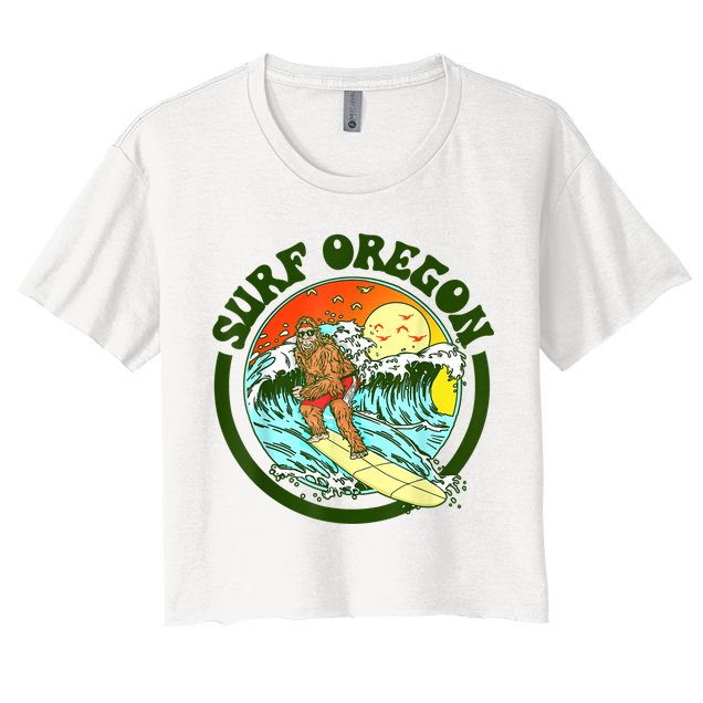 Surf Oregon! Surfing Bigfoot Funny Beach Sasquatch Surfer Shirt Crop Top