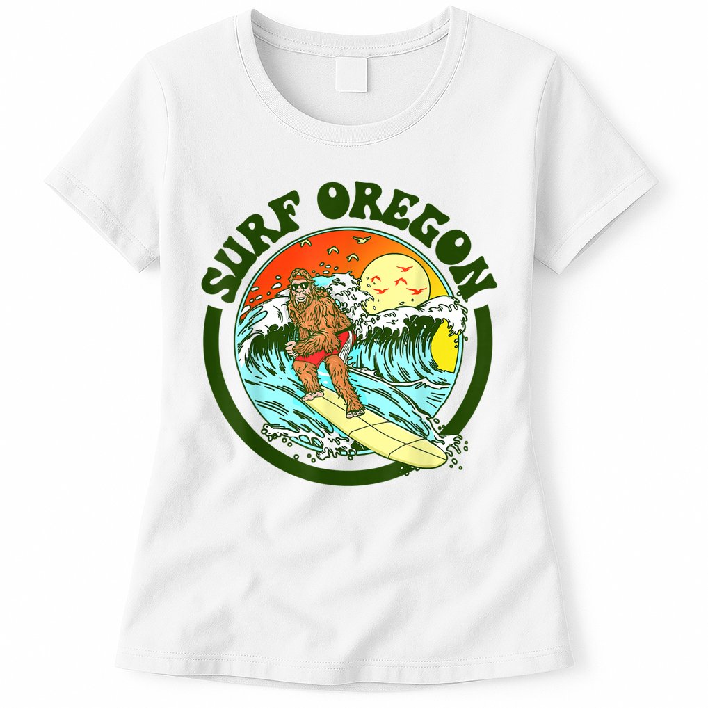 Surf Oregon! Surfing Bigfoot Funny Beach Sasquatch Surfer Shirt Womens T-Shirt