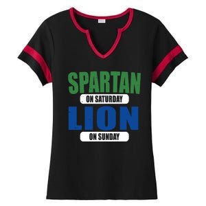 Spartan On Saturday Lion On Sunday Ladies Halftime Notch Neck Tee