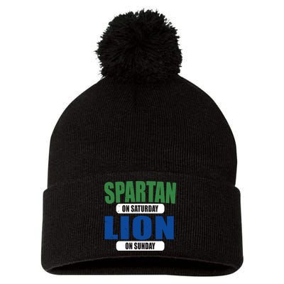 Spartan On Saturday Lion On Sunday Pom Pom 12in Knit Beanie