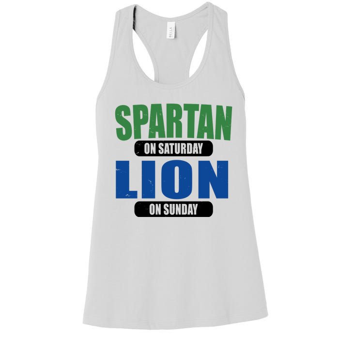 Spartan On Saturday Lion On Sunday Women's Racerback Tank