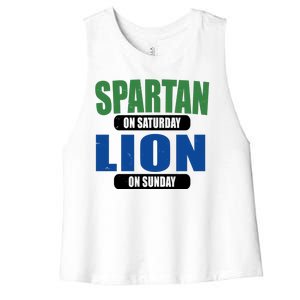 Spartan On Saturday Lion On Sunday Women's Racerback Cropped Tank