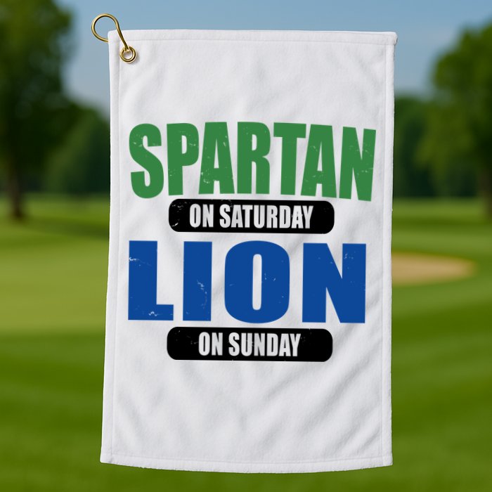 Spartan On Saturday Lion On Sunday Golf Towel