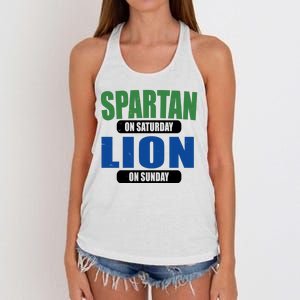 Spartan On Saturday Lion On Sunday Women's Knotted Racerback Tank