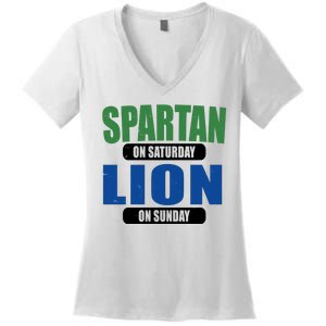 Spartan On Saturday Lion On Sunday Women's V-Neck T-Shirt