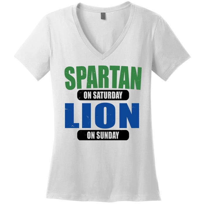 Spartan On Saturday Lion On Sunday Women's V-Neck T-Shirt