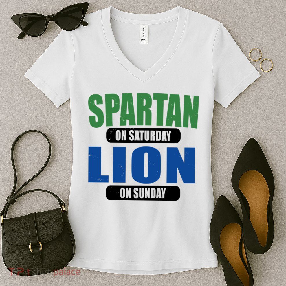Spartan On Saturday Lion On Sunday Women's V-Neck T-Shirt