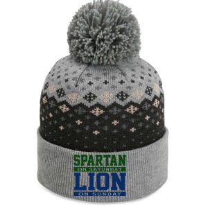 Spartan On Saturday Lion On Sunday Funny Detroit The Baniff Cuffed Pom Beanie