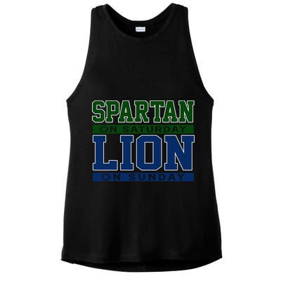 Spartan On Saturday Lion On Sunday Funny Detroit Ladies PosiCharge Tri-Blend Wicking Tank