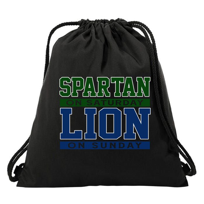 Spartan On Saturday Lion On Sunday Funny Detroit Drawstring Bag