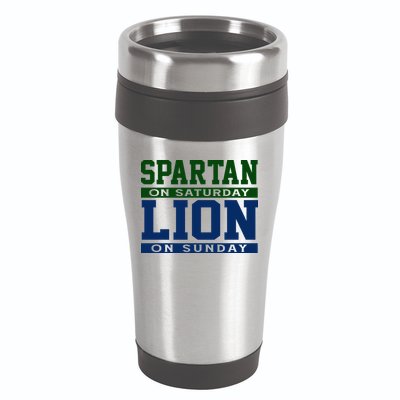 Spartan On Saturday Lion On Sunday Funny Detroit 16oz Travel Tumbler