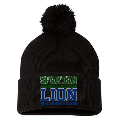 Spartan On Saturday Lion On Sunday Funny Detroit Pom Pom 12in Knit Beanie
