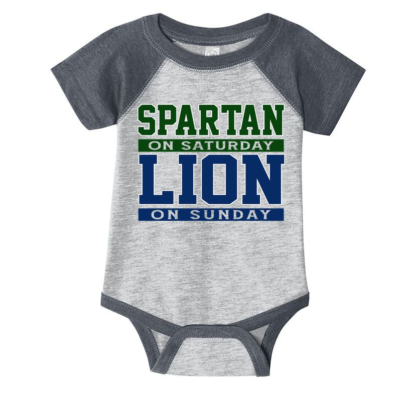 Spartan On Saturday Lion On Sunday Funny Detroit Infant Baby Jersey Bodysuit