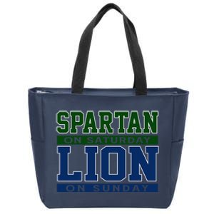 Spartan On Saturday Lion On Sunday Funny Detroit Zip Tote Bag