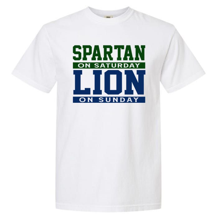 Spartan On Saturday Lion On Sunday Funny Detroit Garment-Dyed Heavyweight T-Shirt