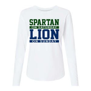 Spartan On Saturday Lion On Sunday Funny Detroit Womens Cotton Relaxed Long Sleeve T-Shirt