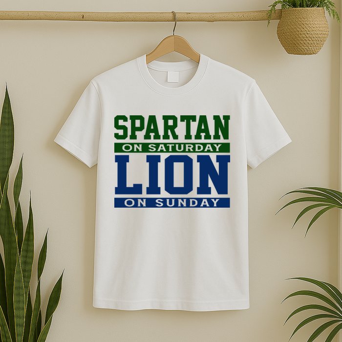 Spartan On Saturday Lion On Sunday Funny Detroit T-Shirt