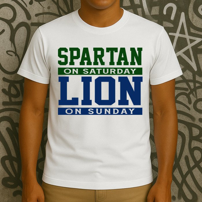 Spartan On Saturday Lion On Sunday Funny Detroit T-Shirt