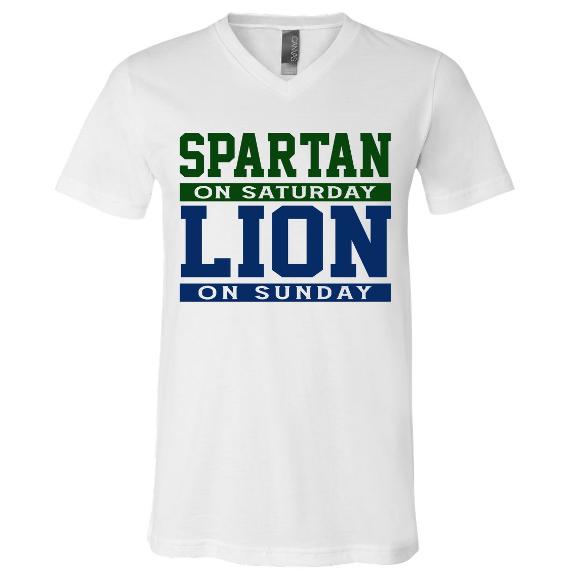 Spartan On Saturday Lion On Sunday Funny Detroit V-Neck T-Shirt
