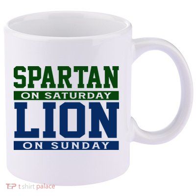 Spartan On Saturday Lion On Sunday Funny Detroit 11oz C Handle Ceramic Mug