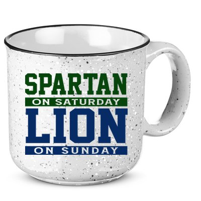 Spartan On Saturday Lion On Sunday Funny Detroit 15oz Campfire Ceramic Mug