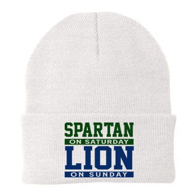 Spartan On Saturday Lion On Sunday Funny Detroit Beanie
