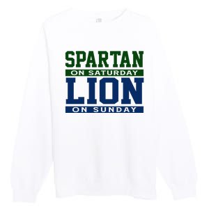 Spartan On Saturday Lion On Sunday Funny Detroit Premium Crewneck Sweatshirt