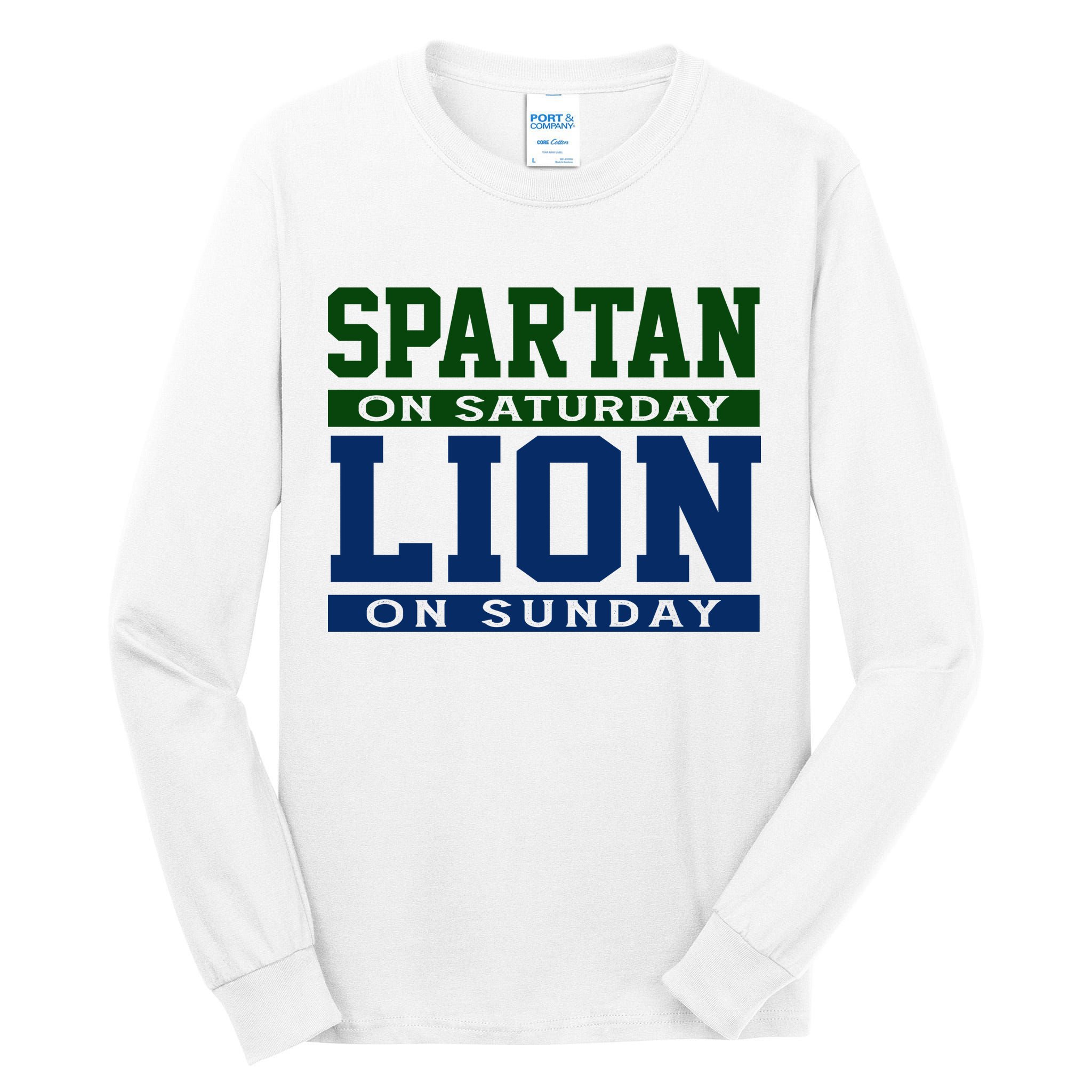 Spartan On Saturday Lion On Sunday Funny Detroit Tall Long Sleeve T-Shirt