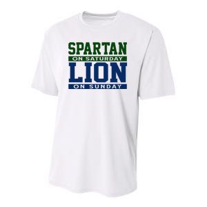 Spartan On Saturday Lion On Sunday Funny Detroit Youth Performance Sprint T-Shirt