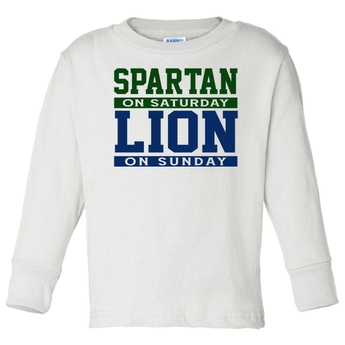 Spartan On Saturday Lion On Sunday Funny Detroit Toddler Long Sleeve Shirt