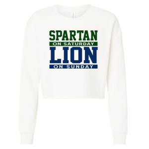 Spartan On Saturday Lion On Sunday Funny Detroit Cropped Pullover Crew