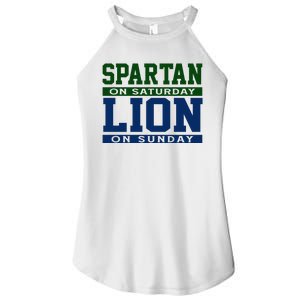 Spartan On Saturday Lion On Sunday Funny Detroit Women's Perfect Tri Rocker Tank